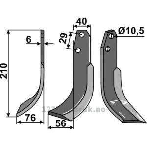 Rotorfreskniv - 210x40x6mm - Venstre - Oosterlaan