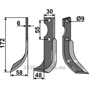 Rotorfreskniv - 172x30x6mm - Venstre - Grillo (Pinza), Oosterlaan