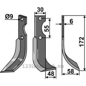 Rotorfreskniv - 172x30x6mm - Høyre - Grillo (Pinza), Oosterlaan