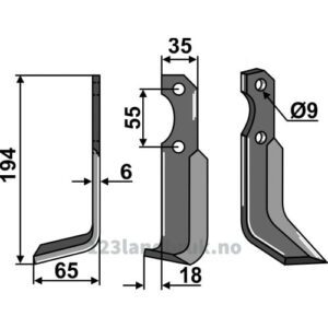 Rotorfreskniv - 194x35x6mm - Venstre - Bertolini