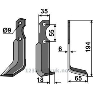Rotorfreskniv - 194x35x6mm - Høyre - Bertolini