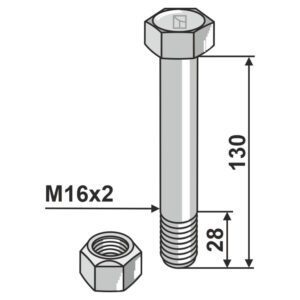 Bolt med Låsemutter - 10.9 - M16x2x130mm