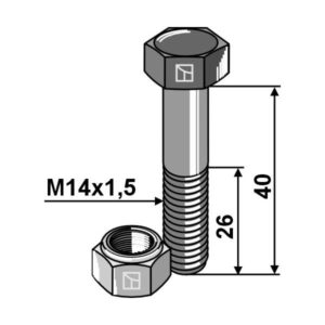 Bolt med låsemutter - 12.9 - M14x1,5x40mm