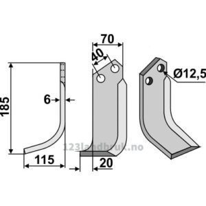 Rotorfreskniv - 185x70x6mm - Venstre - Breviglieri, Goldoni, Valpadana