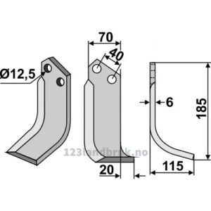 Rotorfreskniv - 185x70x6mm - Høyre - Breviglieri, Goldoni, Valpadana