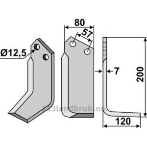 Rotorfreskniv - 200x80x7mm - Høyre - Breviglieri