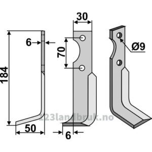 Rotorfreskniv - 184x30x6mm - Venstre - Breviglieri