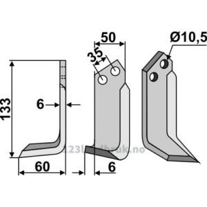 Rotorfreskniv - 133x50x6mm - Venstre - Breviglieri, M.E.A.A.T., Mearelli