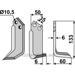 Rotorfreskniv - 133x50x6mm - Høyre - Breviglieri, M.E.A.A.T., Mearelli
