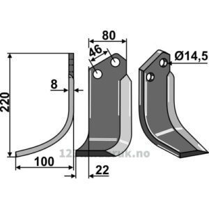 Rotorfreskniv - 220x80x8mm - Venstre - Breviglieri