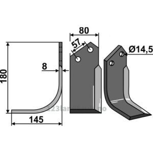 Rotorfreskniv - 180x80x8mm - Venstre - Breviglieri