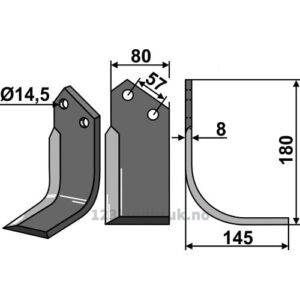Rotorfreskniv - 180x80x8mm - Høyre - Breviglieri
