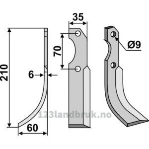 Rotorfreskniv - 210x35x6mm - Venstre - Brumital-Agris, Valpadana