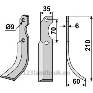 Rotorfreskniv - 210x35x6mm - Høyre - Brumital-Agris, Valpadana
