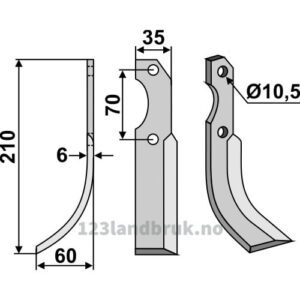Rotorfreskniv - 210x35x6mm - Venstre - Brumital-Agris, Valpadana