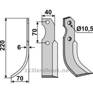 Rotorfreskniv - 220x40x6mm - Venstre - Brumital-Agris