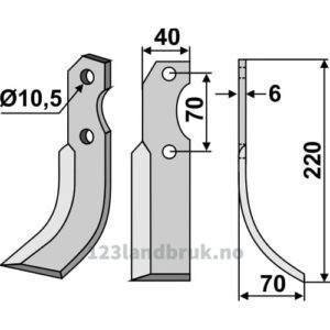 Rotorfreskniv - 220x40x6mm - Høyre - Brumital-Agris