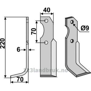 Rotorfreskniv - 220x40x6mm - Venstre - Brumital-Agris