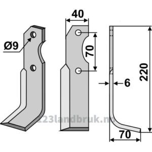 Rotorfreskniv - 220x40x6mm - Høyre - Brumital-Agris