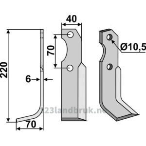 Rotorfreskniv - 220x40x6mm - Venstre - Brumital-Agris