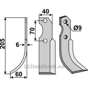 Rotorfreskniv - 205x40x6mm - Venstre - Brumital-Agris