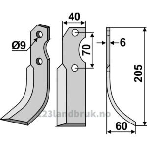 Rotorfreskniv - 205x40x6mm - Høyre - Brumital-Agris
