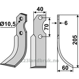 Rotorfreskniv - 205x40x6mm - Høyre - Brumital-Agris