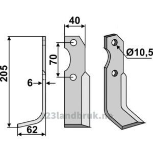 Rotorfreskniv - 205x40x6mm - Venstre - Brumital-Agris