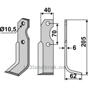 Rotorfreskniv - 205x40x6mm - Høyre - Brumital-Agris