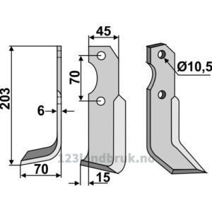 Rotorfreskniv - 203x45x6mm - Venstre - Brumital-Agris