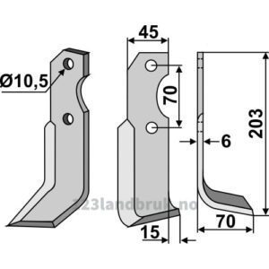 Rotorfreskniv - 203x45x6mm - Høyre - Brumital-Agris