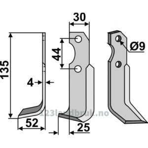 Rotorfreskniv - 135x30x4mm - Venstre - Brumital-Agris