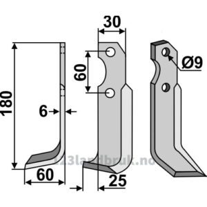 Rotorfreskniv - 180x30x6mm - Venstre - Brumital-Agris