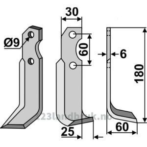 Rotorfreskniv - 180x30x6mm - Høyre - Brumital-Agris