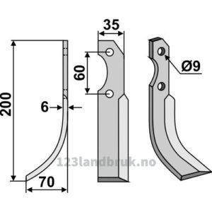 Rotorfreskniv - 200x35x6mm - Venstre - Brumital-Agris