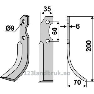 Rotorfreskniv - 200x35x6mm - Høyre - Brumital-Agris