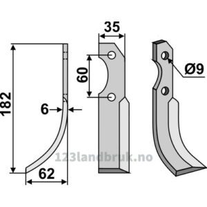 Rotorfreskniv - 182x35x6mm - Venstre - Brumital-Agris