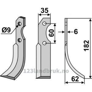 Rotorfreskniv - 182x35x6mm - Høyre - Brumital-Agris