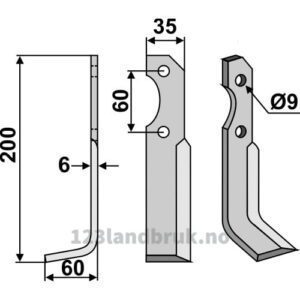Rotorfreskniv - 200x35x6mm - Venstre - Brumital-Agris