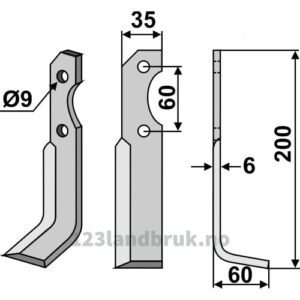 Rotorfreskniv - 200x35x6mm - Høyre - Brumital-Agris
