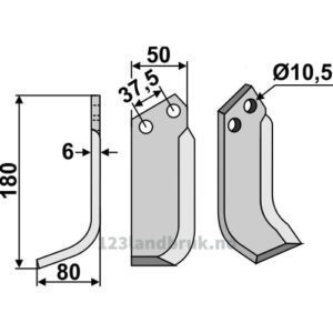 Rotorfreskniv - 180x50x6mm - Venstre - Brumital-Agris