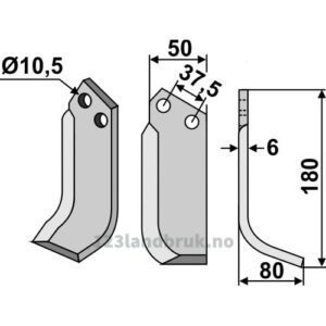 Rotorfreskniv - 180x50x6mm - Høyre - Brumital-Agris