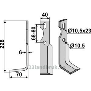 Universal Kniv - 228x40x6mm - Venstre