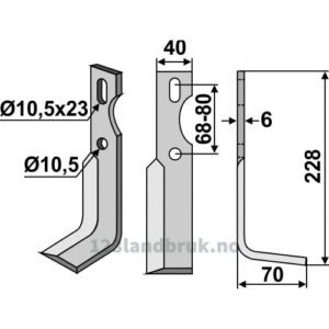 Universal Kniv - 228x40x6mm - Høyre