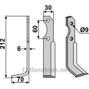Rotorfreskniv - 212x30x6mm - Venstre - Brumital-Agris