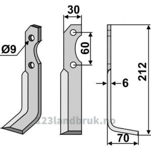 Rotorfreskniv - 212x30x6mm - Høyre - Brumital-Agris