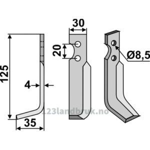 Rotorfreskniv - 125x30x4mm - Venstre - Bungartz