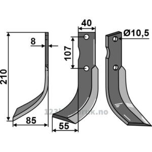 Rotorfreskniv - 210x40x8mm - Venstre - Calderoni