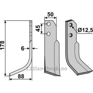 Rotorfreskniv - 178x50x6mm - Venstre - Carraro Antonio