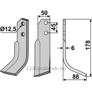 Rotorfreskniv - 178x50x6mm - Høyre - Carraro Antonio